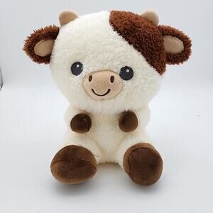 Hobby Lobby Little Cow Plush 8" Sewn Eyes Fuzzy Cream Brown Fur Stuffed Animal